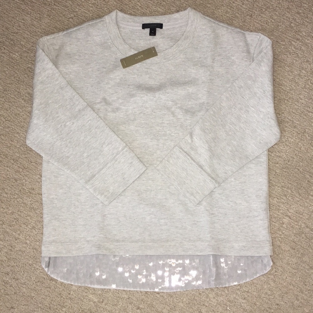 NWOT J Crew Sequin Banded Sweatshirt-like Top